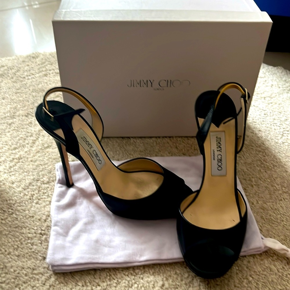 Jimmy Choo Kid Leather Black Size 38.5 Slingback